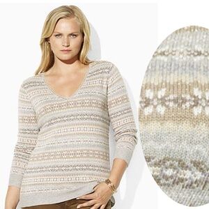 Lauren Ralph Lauren Fair Isle Metallic Tank Boat-Neck Sweater Top, Medium